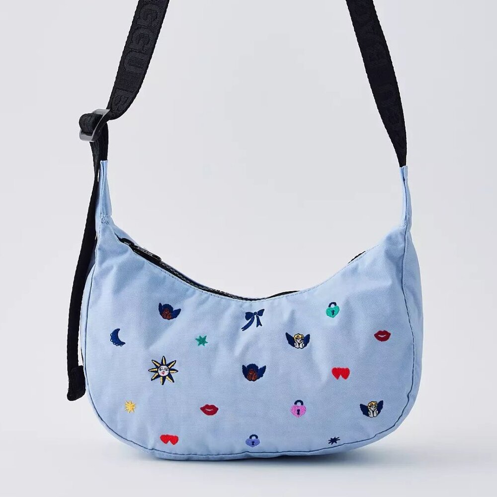NWT Baggu Small Crescent Bag - Embroidered Ditsy Charms